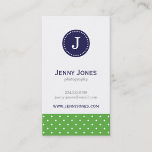 Groen & Navy Blauw Schattige Polka Dots Monogram Visitekaartje