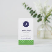 Groen & Navy Blauw Schattige Polka Dots Monogram Visitekaartje (Staand voorkant)