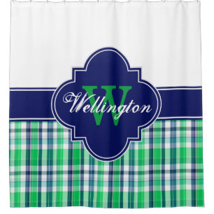 Groen Navy Blauw Wht Madras Schotse ruit 1I CB Lin Douchegordijn