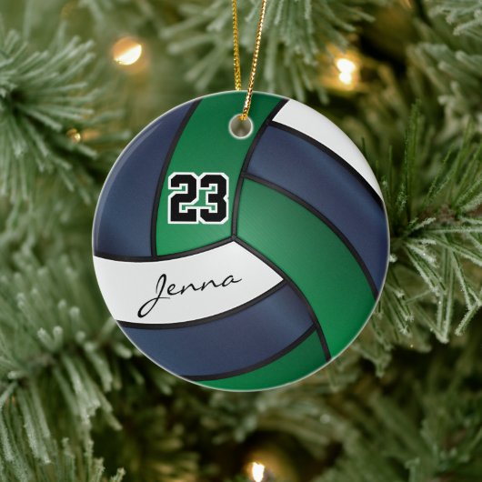 Groen, Navy Blue en White - 🏐 Volleyball Keramisch Ornament (Boom)