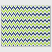 Groen, Navy Blue en White Zigzag Ikat Pattern Cadeaupapier (Vlak)