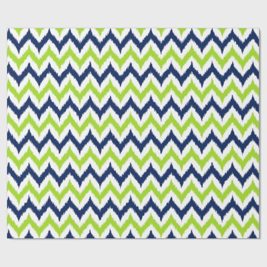 Groen, Navy Blue en White Zigzag Ikat Pattern Cadeaupapier (Vlak)