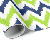 Groen, Navy Blue en White Zigzag Ikat Pattern Cadeaupapier (Rol Hoek)