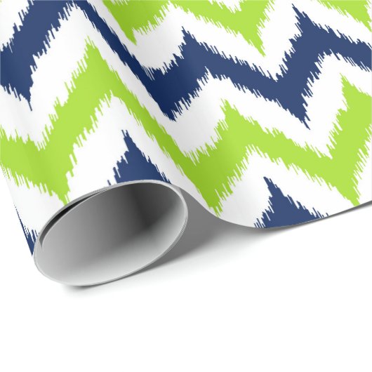 Groen, Navy Blue en White Zigzag Ikat Pattern Cadeaupapier (Rol Hoek)