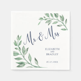 groen | Navy Blue Script Mr en Mrs. | Bruiloft Servet