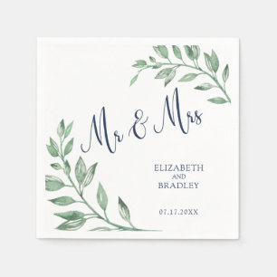 groen Navy Blue Script Mr en Mrs. Bruiloft Servet