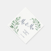 groen | Navy Blue Script Mr en Mrs. | Bruiloft Servet (Hoek)