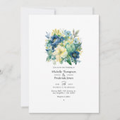 Groen, Navy, Bord Blauw, en Goud Bloemen Bruiloft Kaart (Voorkant)