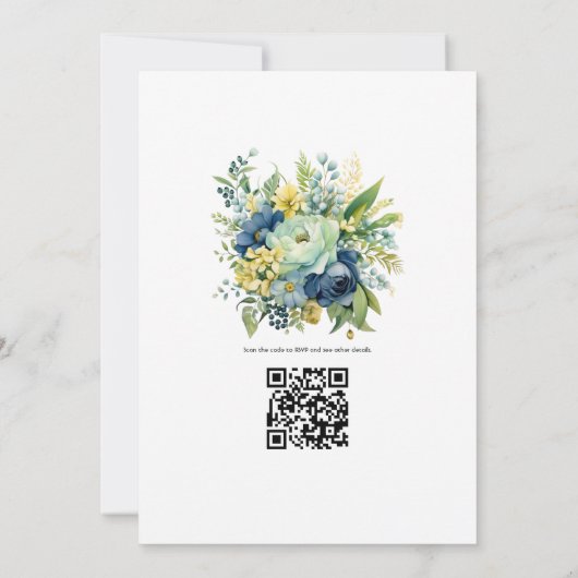 Groen, Navy, Bord Blauw, en Goud Bloemen Bruiloft Kaart (Achterkant)