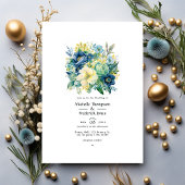 Groen, Navy, Bord Blauw, en Goud Bloemen Bruiloft Kaart