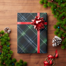 Groen Navy Diep Bos Dennenovertreksel Patroon Cadeaupapier