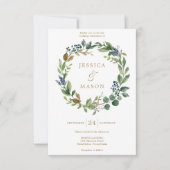 Groen Navy Goud Bruiloft Uitnodiging Kaart (Voorkant)