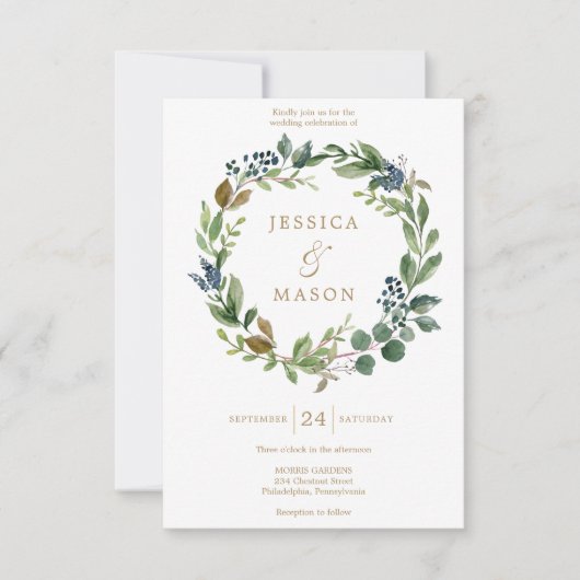 Groen Navy Goud Bruiloft Uitnodiging Kaart (Voorkant)