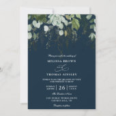 Groen Navy Goudblad Budget QR Code Trouwen Kaart (Voorkant)