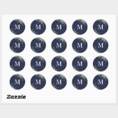 groen | Navy Monogram Bruiloft Envelop Seal Ronde Sticker (Vel)