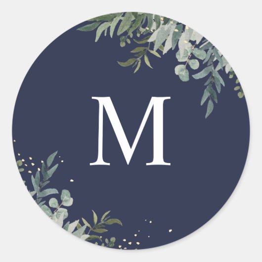 groen | Navy Monogram Bruiloft Envelop Seal Ronde Sticker (Voorkant)