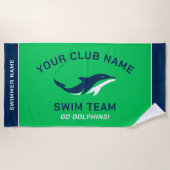 Groen Navy Zwemteam Aangepaste Naam Strandlaken (Voorkant)