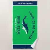 Groen Navy Zwemteam Aangepaste Naam Strandlaken (Voorkant)