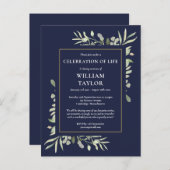 Groen Navyblauw Levensviering Uitnodiging (Voorkant / Achterkant)