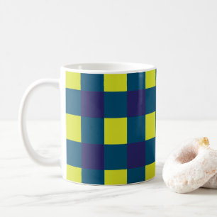 Groen Navyblauw Schaakbordpatroon Koffiemok