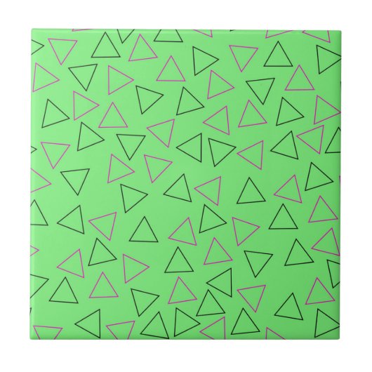 Groen Neon geometrisch driehoekpatroon Tegeltje (Voorkant)