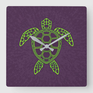 Groen Neon Lava Zeeschildpad Ontwerp Vierkante Klok