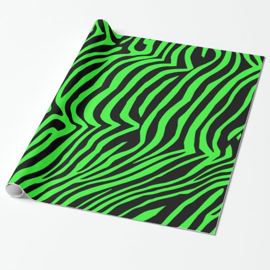 Groen neonkleurzebrapatroon cadeaupapier (Uitgerold)
