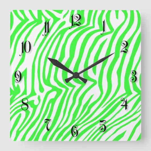 Groen neonkleurzebrapatroon vierkante klok (Voorkant)