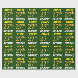 Groen, Nep/Namaak Goud, "27e VERJAARDAG" Cadeaupapier