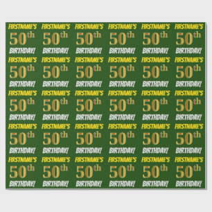 Groen, Nep/Namaak Goud, "50ste VERJAARDAG" Cadeaupapier