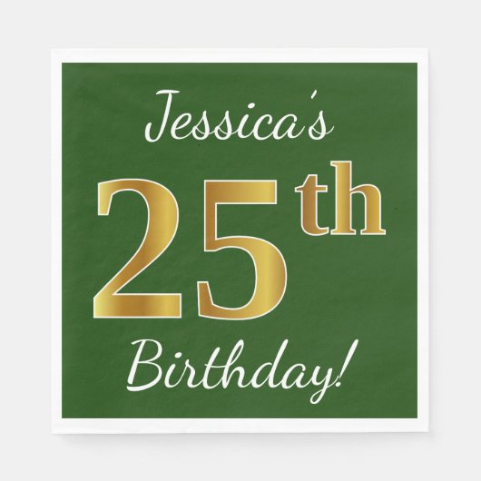 Groen, Nepgoud 25e verjaardag + aangepaste naam Servet (Voorkant)