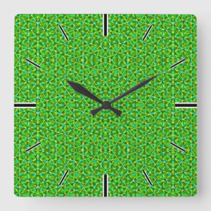 Groen Net Kaleidoscoop/Green Kaleidoscope Net Vierkante Klok