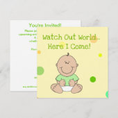 Groen neutraal bald Baby uitnodiging (Voorkant / Achterkant)