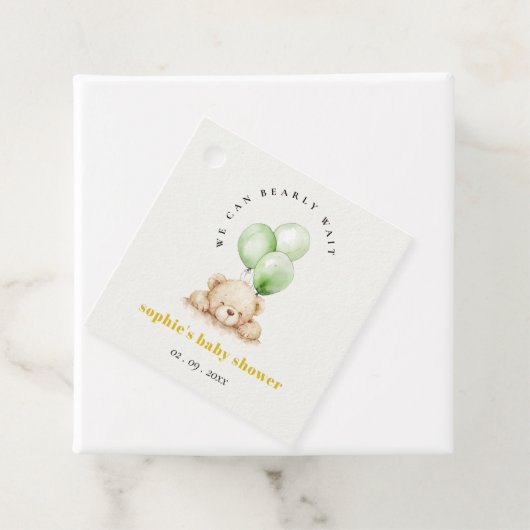 Groen Neutraal Bearly Wachtballon Baby shower Bedankjes Labels (In situ)