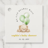 Groen Neutraal Bearly Wachtballon Baby shower Bedankjes Labels (Voorkant)