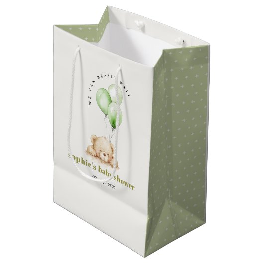 Groen Neutraal Bearly Wachtballon Baby shower Medium Cadeauzakje (Voorkant Gekanteld)