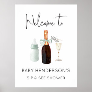 Groen Neutraal Sip en Zie Baby shower Welkomstbord Poster