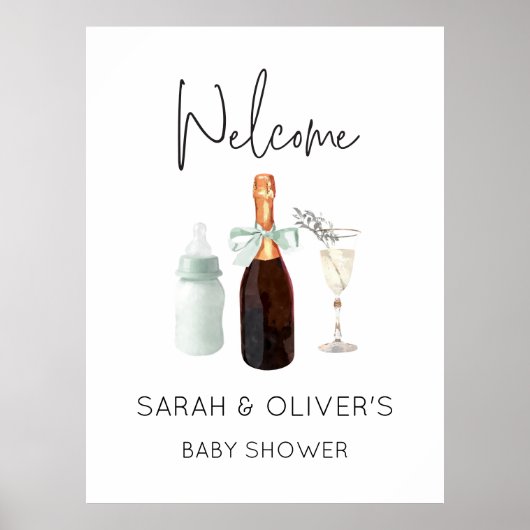 Groen Neutraal Sip en Zie Baby shower Welkomstbord Poster (Voorkant)