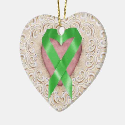 Groen nierkankerlint uit het hart - SR Keramisch Ornament (Links)