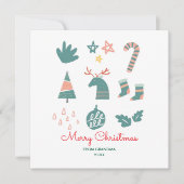 Groen Niet Foto Schattige Eenvoudige Kersttekening Feestdagenkaart (Voorkant)