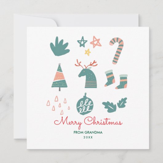 Groen Niet Foto Schattige Eenvoudige Kersttekening Feestdagenkaart (Voorkant)