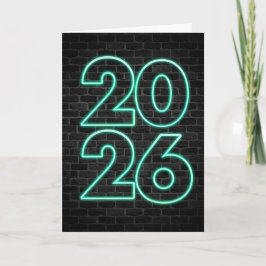 Groen Nieuw Jaar 2026 Neon Licht Feestdagen Kaart