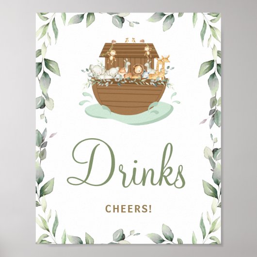 Groen Noah's Ark Baby shower Verjaardag Drinken Poster (Voorkant)