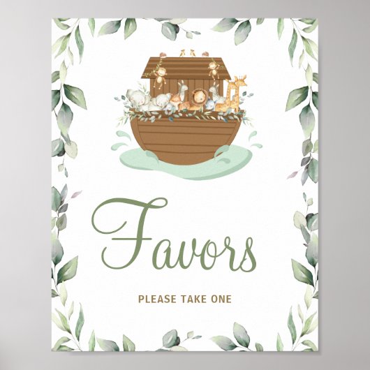 Groen Noah's Ark Baby shower Verjaardagsgunsten Poster (Voorkant)