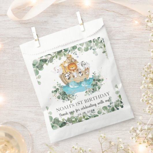 Groen Noah's Ark Leuke Dieren Baby Verjaardag Bedankzakje (Geknipt)