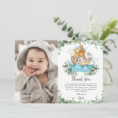Groen Noah's Ark Verjaardagsfeestfoto Bedankkaart (Staand voorkant)