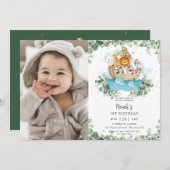 Groen Noah's Ark Verjaardagsfeestfoto Kaart (Voorkant / Achterkant)