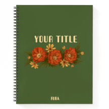 Groen notitieboekje met rode en gele bloemen 