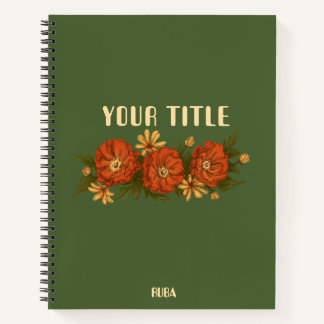 Groen notitieboekje met rode en gele bloemen notitieboek