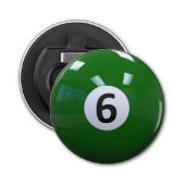 Groen Nr. 6 Biljartpool Bal Button Flesopener (Voorkant)